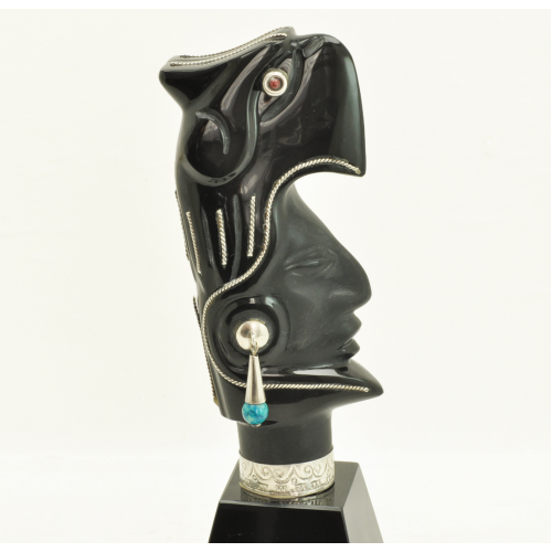Скульптура "Жрец майя ОРЕЛ" оникс серебро Мексика