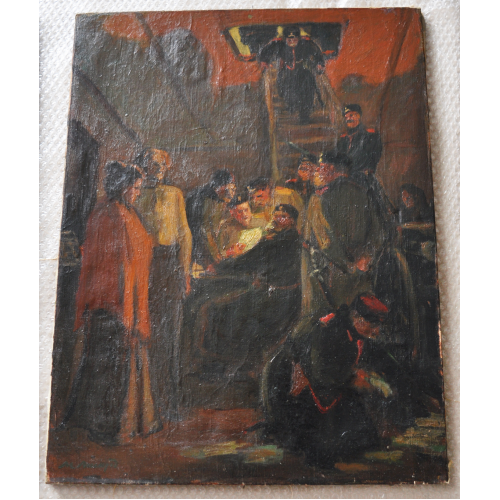 Картина "Обыск в подпольной типографии" Меер Аксельрод 1949 г 