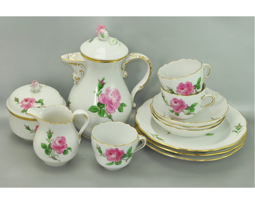 КОФЕЙНЫЙ СЕРВИЗ "Роза" фарфор Meissen ручная роспись КОФЕЙНЫЙ СЕРВИЗ "Роза" фарфор Meissen ручная роспись
