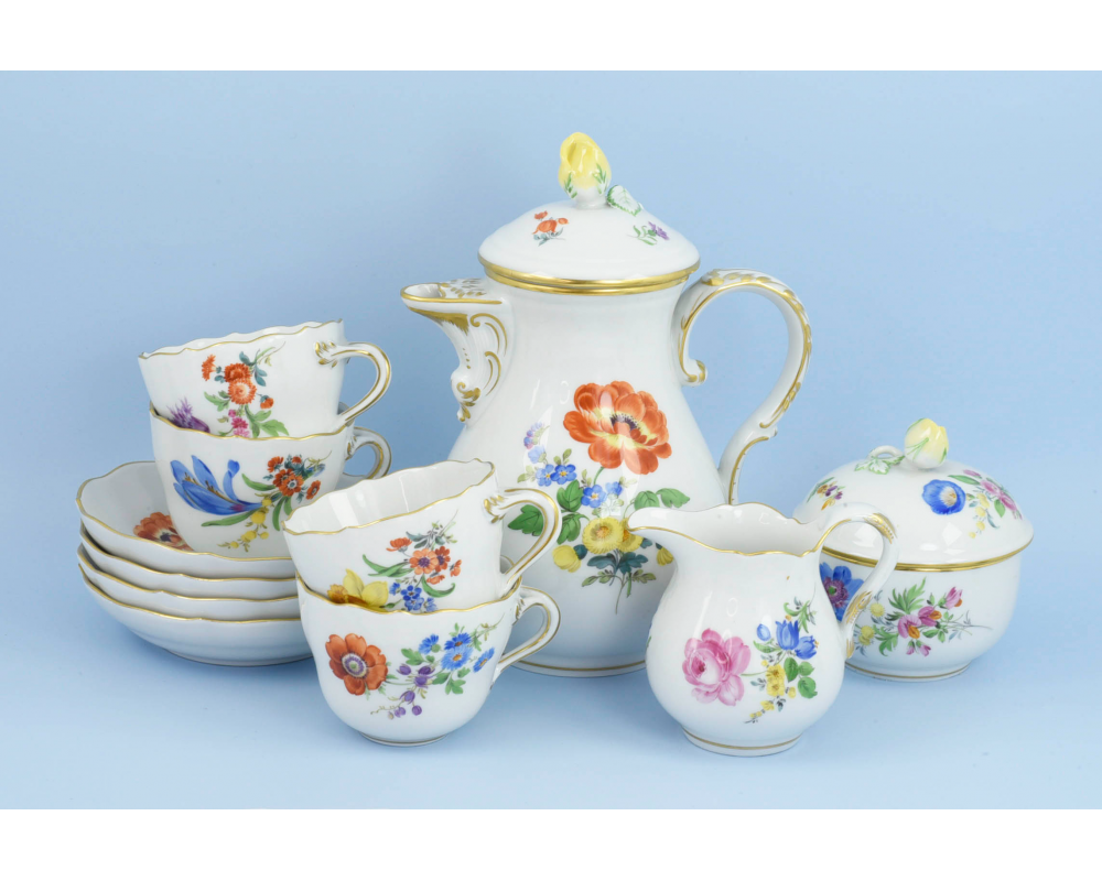 КОФЕЙНЫЙ СЕРВИЗ "Цветы" фарфор Meissen ручная роспись КОФЕЙНЫЙ СЕРВИЗ "Цветы" фарфор Meissen ручная роспись