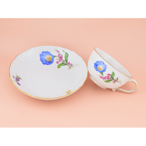 Чашка и блюдце цветы фарфор роспись Meissen