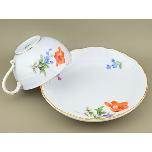 Чашка и блюдце цветы фарфор роспись Meissen