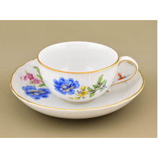 Чашка и блюдце цветы фарфор роспись Meissen
