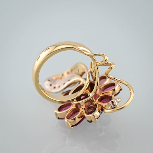 Кольцо Цветок золото 585 проба рубины сапфиры турмалины Кольцо Цветок золото 585 проба рубины сапфиры турмалины