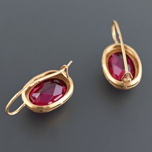 Серьги золото 750 проба корунд СССР винтаж