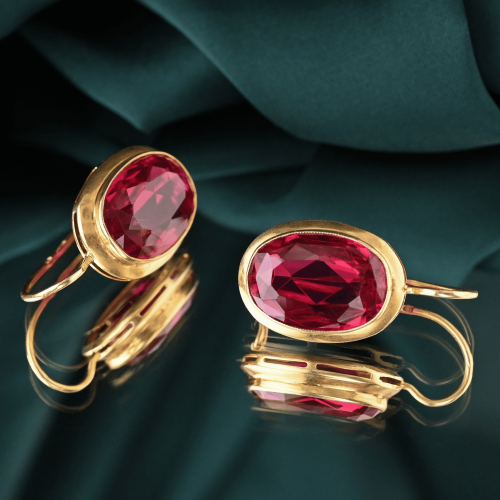 Серьги золото 750 проба корунд СССР винтаж