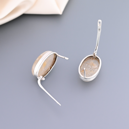 Серьги серебро 925 проба рутиловый кварц
