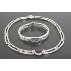 КОЛЬЕ и БРАСЛЕТ зoлoтo 750 и серебро 925 Бриллианты Аметисты MOVADO Швейцария