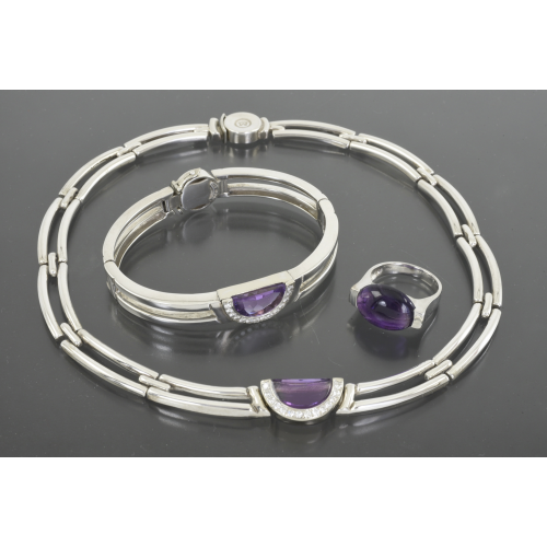 КОЛЬЕ и БРАСЛЕТ зoлoтo 750 и серебро 925 Бриллианты Аметисты MOVADO Швейцария