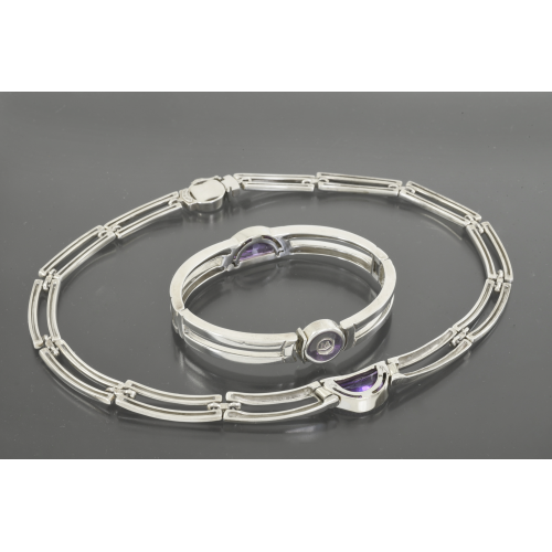 КОЛЬЕ и БРАСЛЕТ зoлoтo 750 и серебро 925 Бриллианты Аметисты MOVADO Швейцария