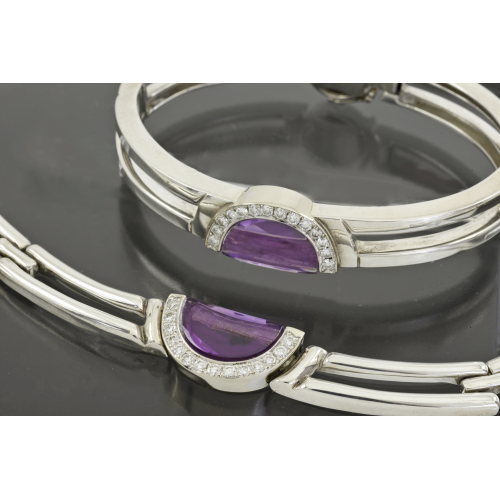 КОЛЬЕ и БРАСЛЕТ зoлoтo 750 и серебро 925 Бриллианты Аметисты MOVADO Швейцария