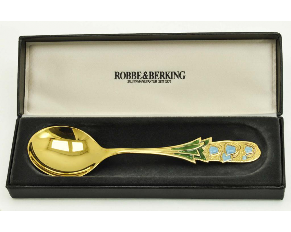 Коллекционная ЛОЖКА Robbe Berking серебро 925 пробы эмаль 1988