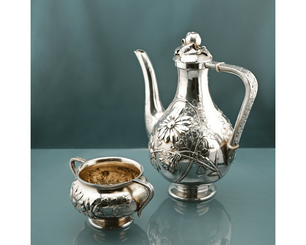 Кофейник и сахарница серебро 800 проба Австро-Венгрия Кофейник и сахарница серебро 800 проба Австро-Венгрия